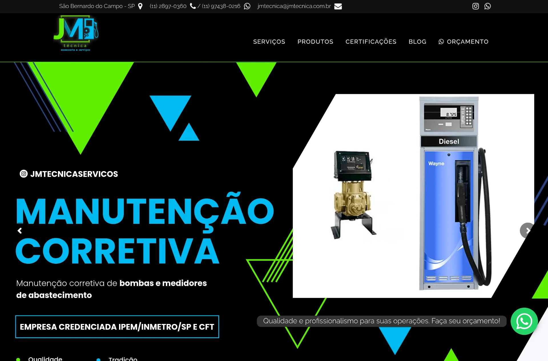 Home do site da JM Técnica, projeto de web e SEO da Galática MKT